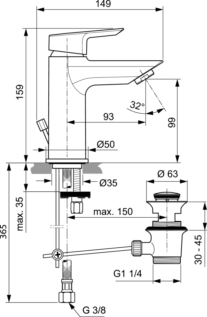 Μπαταρία νιπτήρος Ideal Standard Tesi A6555