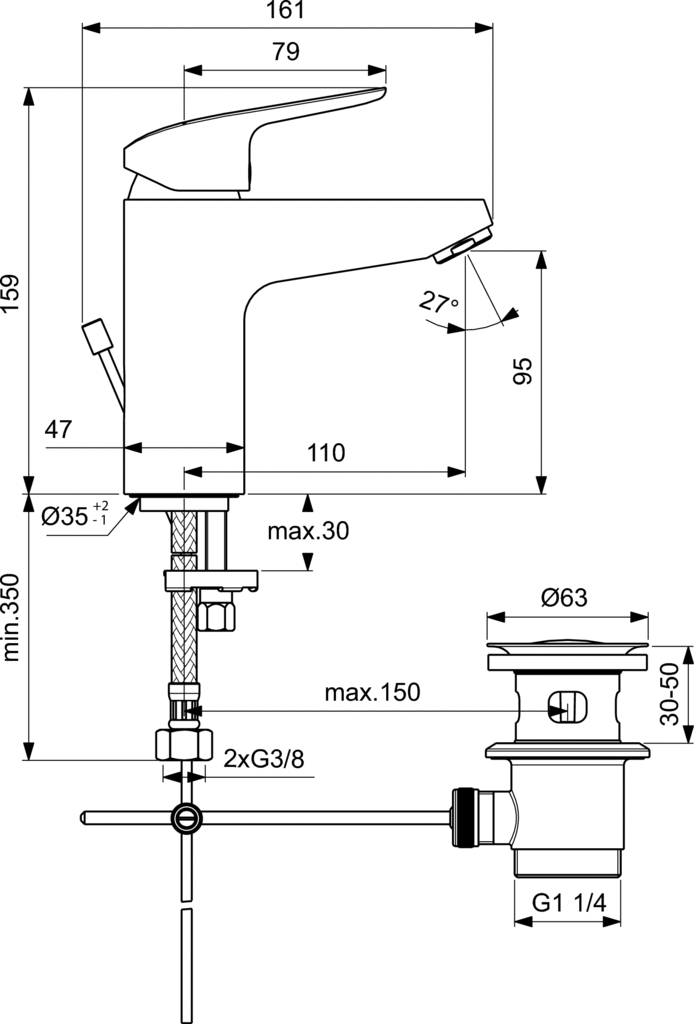 Μπαταρία νιπτήρος με ψηλό ρουξούνι Ideal Standard Ceraflex B1713